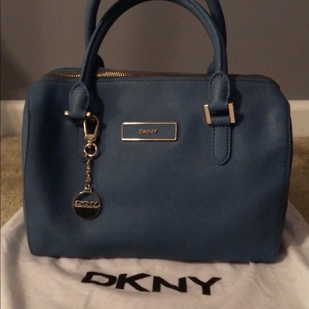 DKNY Saffiano Leather Blue Satchel Handbag